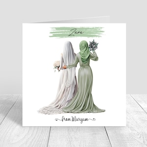 Personalised Muslim Women Wedding Day Card, Congratulations Muslim,Headscarf/Hijab Turbans Best Friend Sister,Bridesmaid Maid of Honour 1377