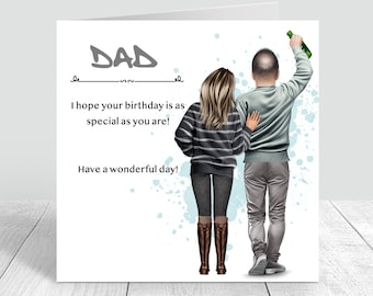 Tarjeta de cumpleaños personalizada para hombre, hecha a mano, para papá e hija, tarjetas para papá, tarjetas de felicitación únicas para 50, 60 y 70 años (871)