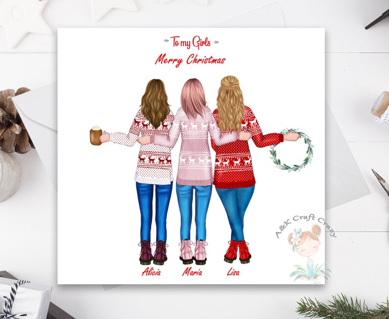 Merry Christmas Handmade Bestie Card Xmas Personalised Card | Etsy