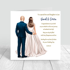 Cartão de casamento personalizado para filho e nora Parabéns Feliz dia do casamento Presente para recém-casados, Noiva e noivo Cartão de casamento feito à mão 709