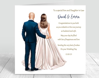 Tarjeta de boda personalizada para yerno y nuera Felicitaciones Feliz día de la boda Regalo para recién casados, Tarjeta de boda hecha a mano para novia y novio 709