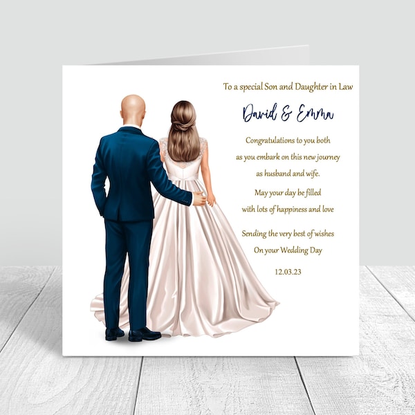 Personalised Son & Daughter in Law Wedding Card Congratulations Happy Wedding Day Newly Weds gift, Bride and Groom Handmade wedding card 709