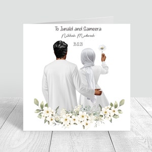 Carte faite main musulmane personnalisée Nikkah Mubarak le jour du mariage Carte des mariés musulmans Carte de félicitations Nikah Cérémonie 696