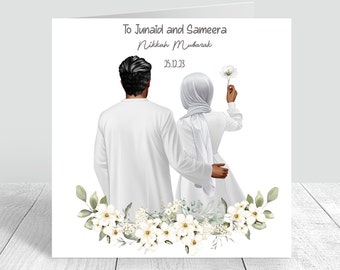 Personalised Muslim Nikkah Mubarak Handmade Card Wedding Day Muslim Bride and Groom Card Congratulations Nikah Ceremony Card 696