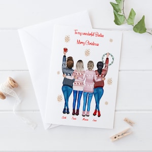 Cartão personalizado de Natal feito à mão para mulheres | Presentes de Natal | Cartões exclusivos | Cartão De Natal Grande Irmãs|Besties|Mum|Friends