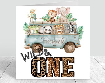 Personalised Boys 1st Safari Birthday Card Handmade First Birthday Card For Brother Son Grandson Nephew 1st Birthday Card Wild One 1085
