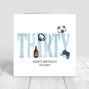 Tarjeta de cumpleaños número 30 para hombre, tarjeta personalizada de fútbol/jugador para hombres, treinta regalos/regalos para él, hijo, hermano, novio, padre, sobrino, tío