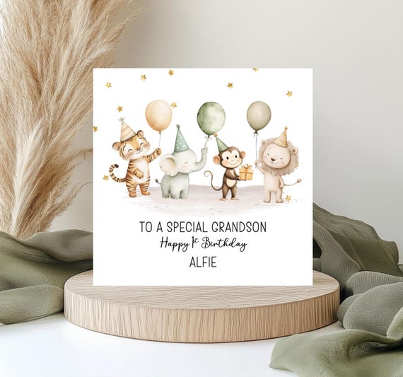 Tarjeta De Primer Cumpleaños Bebé - Diseño Elefante Globo, Color Azul, 12x17cm, Interior En Blanco