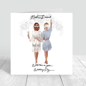 No dia do seu casamento, cartão personalizado feito à mão para melhor amiga/irmã/prima, vários penteados