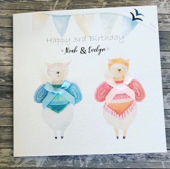 Llama Twins Birthday Card Boys And Girls 1st 2nd 3rd Handmade Etsy