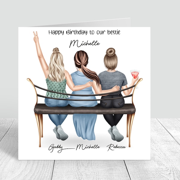 Besties/Sisters /Friends Happy Birthday Handmade Card  three ladies birthday card 18th 21st 25th 30th 35th 40th 50th 60th Personalised 206