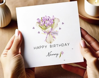Personalised Birthday Card for Gran – Elegant Floral Card for Grandma, Flowers Birthday Card,Handmade Gran Birthday, Nana Birthday Card 1990