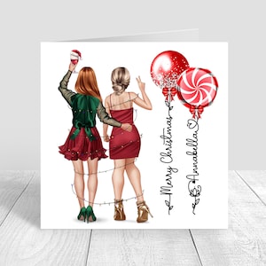 Women's Merry Christmas Card Sister / Best Friend Christmas Card Personalised Xmas pyjamas Card Sisters/friends/besties Christmas Gifts 1404