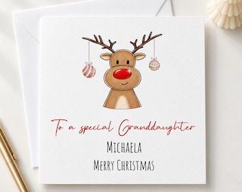 Granddaughter Christmas Card, Personalised Christmas Card for Granddaughter, Reindeer Christmas Card, Special Granddaughter Xmas Card 3122