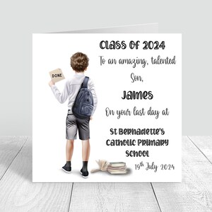 Personalisierte Schulabschlusskarte für Jungen, Grundschulabschlusskarte, Gymnasium, Abschlusskarte für die Sekundarstufe, Klasse von 2024, Ende des Jahres 1193