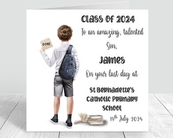 Personalised Boys School Leavers Card, Last Day Primary School,High school, Secondary School leaving card,Class of 2024,End of year  1193