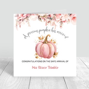 Carte bébé fille nouveau-né citrouille personnalisée Carte bébé nouveau-né Félicitations bébé précieux Carte bébé mignon nouveaux parents 671