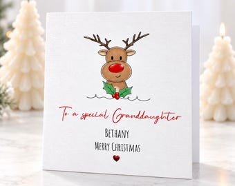 Personalised Granddaughter Christmas Card | Cute Reindeer Card | Christmas Card for Granddaughter | Special Granddaughter Xmas Card 3121