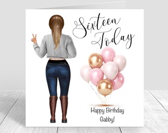 Personalised Girls Happy Birthday Card 16th Birthday Card Sweet 16 Granddaughter daughter Niece Sister, Teenager, Teen Birthday Card 1524