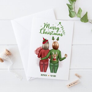Cartolina di Natale grande personalizzata personalizzata Pigiama di Natale / Maglione di Natale Cartolina di Natale a tema per la migliore amica, migliore amica, mamma, sorella, amica 311