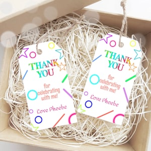 Personalisierte Neon Mitbringsel Geschenkanhänger, Glow Sticks Danke Partyanhänger, Etikett, Jungen, Mädchen, Neon Party, Dankeschön Geschenkanhänger, Partygeschenke, 264