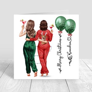 Frauen frohe Weihnachten Schwester / beste Freundin Weihnachtskarte Personalisierte Weihnachten Pyjamas Karte Schwestern / Freunde / besties Weihnachtsgeschenke 1364