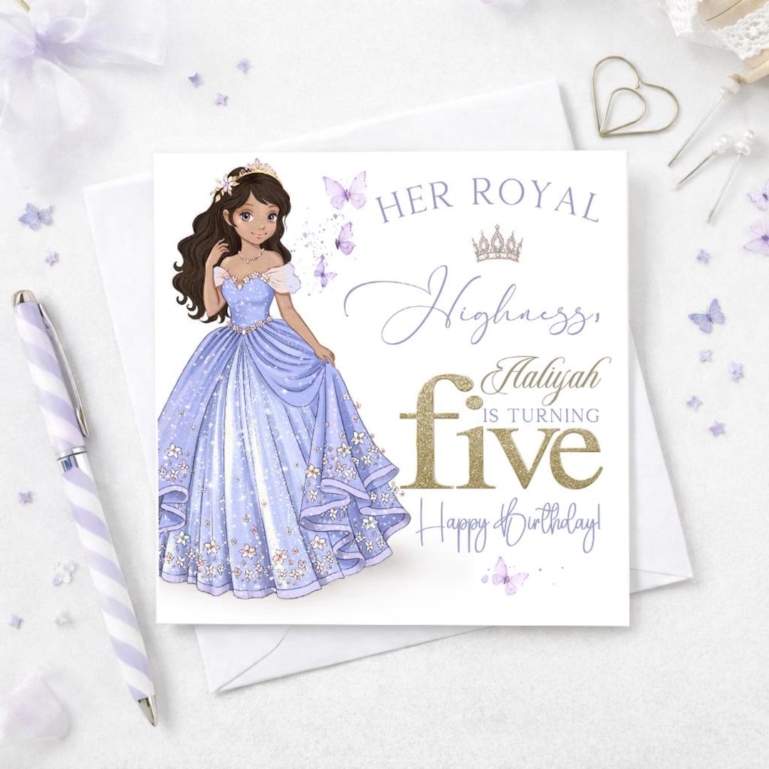 Princess 5th Birthday Card Girl Personalised Princess Birthday Card princess-5th-birthday-card-girl-personalised-princess-birthday-card