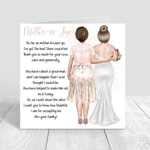 Tarjeta personalizada de agradecimiento a mi suegra, tarjeta del día de la boda, tarjeta de agradecimiento hecha a mano, regalo de boda personalizado para el cabello 492