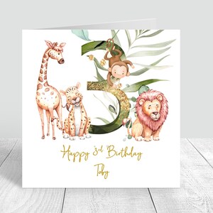 Biglietto d'auguri personalizzato per animali selvatici per ragazze 1° 2° 3° 4° compleanno Biglietto di auguri di buon compleanno Figlio Nipote Nipote 322