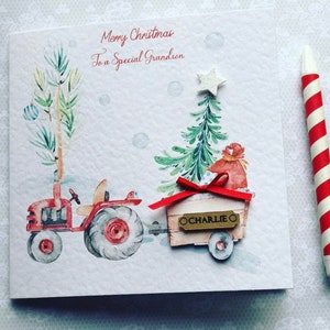 Christmas Tractor Boys Christmas Card Handmade & Personalised Grandson/ Son / Nephew / Great Grandson / Godson