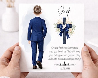 First Holy Communion Card Handmade Personalised for Boys Grandson, Son, Nephew, Personalise Holy communion gifts for Boys 2704