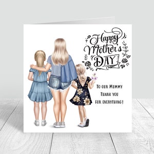 Tarjeta feliz del día de la madre hecha a mano y personalizada mamá / mamá / con tarjeta de amor regalo personalizado del día de la madre tarjeta de mamá e hijas 897