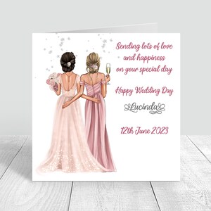 Handgefertigte personalisierte Karte „Happy Wedding Day“ für die beste Freundin/Schwester/Cousin mit verschiedenen Frisuren