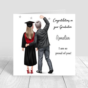 Personalised Graduation Card For Women, Dad and Daughter, Red Handmade,  Proud of you, Well Done, Graduation Gifts * Customise Hair * 1679