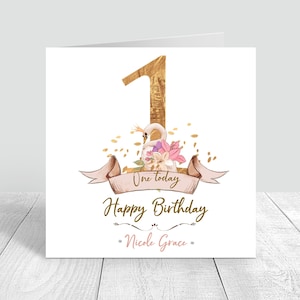 Carte d'anniversaire sur le thème du cygne pour filles de 1 à 15 ans faite à la main et personnalisée fille/petite-fille/soeur/amie/nièce/cousine