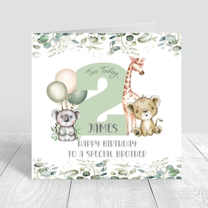 2e carte d'anniversaire Safari personnalisée pour garçons, deuxième carte d'anniversaire faite main pour frère fils, petit-fils, neveu, bébés, carte d'anniversaire 1er anniversaire 900