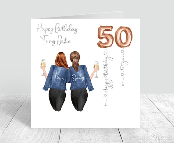 Personalised 50th Birthday Card for Her, Custom Name Age 50 Card, Friend Sister 0069