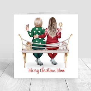Merry Christmas Mum Christmas Card Personalised Mum & Daughter Xmas Card Christmas Jumpers Red and Green Jumpers card for Parent 1324