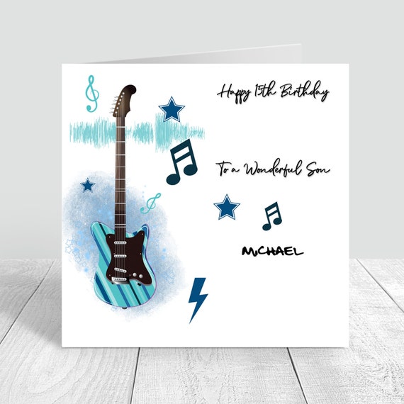 Boys Guitar Birthday Crds Handmade and Personalised 10th 12th 15th