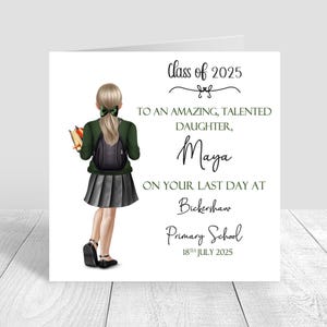 Personalised Girls School Leavers Card, Students End of year Last Day Primary School,Secondary School leaving card,Class of 2025- green 1697