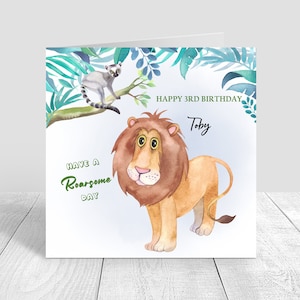 Cartão de aniversário personalizado para meninos, 3º safari, feito à mão, primeiro cartão de aniversário para irmão, filho, neto, sobrinho, bebês, 2º, 3º e 4º aniversário