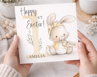 Personalised 1st Easter Card, Baby First Easter Bunny Card, Custom Easter Card for Baby Girl, Rabbit Easter Card, First Easter Keepsake 2549