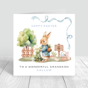 Handmade Personalised Easter Card – Happy Easter With Bunny & Egg – For Son, Grandson, Daughter, Niece (Multicoloured)