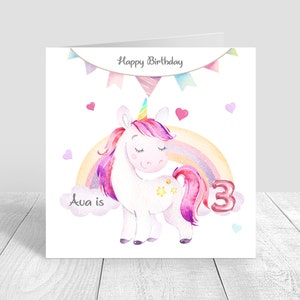 Biglietto d'auguri personalizzato per ragazze unicorno, nipote/figlia, 1°, 2°, 3°, 4°, 5°, 6° compleanno, biglietto fatto a mano