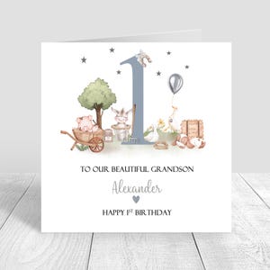 Carte d'anniversaire personnalisée sur le thème de la ferme pour fils, petit-fils, neveu, fille, nièce, 1er anniversaire d'animaux de la ferme, 1313