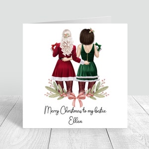 Dames gepersonaliseerde Merry Christmas handgemaakte Bestie Card Kerstkaart| Zuster| mama| Beste vriend, kerstjurken, rood en groen 670