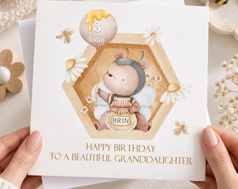 Personalised Birthday Card for Girl,Granddaughter Birthday Card, Cute Bee Birthday Card,Daughter Niece Birthday Card,Girls Birthday Gift 958