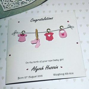 Gorgeous Washing Line Personalised New Born Baby girl Handmade card image 3