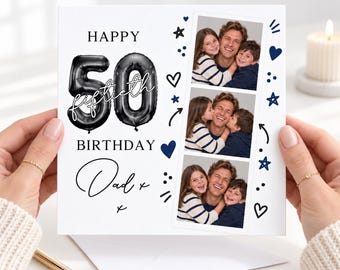 50th Birthday Card for Dad, Personalised Photo Birthday Card, Daddy 50th Birthday Card from Kids, Custom Dad Card, Milestone Birthday 3129