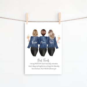 Personalisierte A4 Beste Freunde Druck Damen Alles Gute zum Geburtstag Andenken Spezielle Freunde, Freundschaft Print, Besties, Anpassen Frauenhaar 571